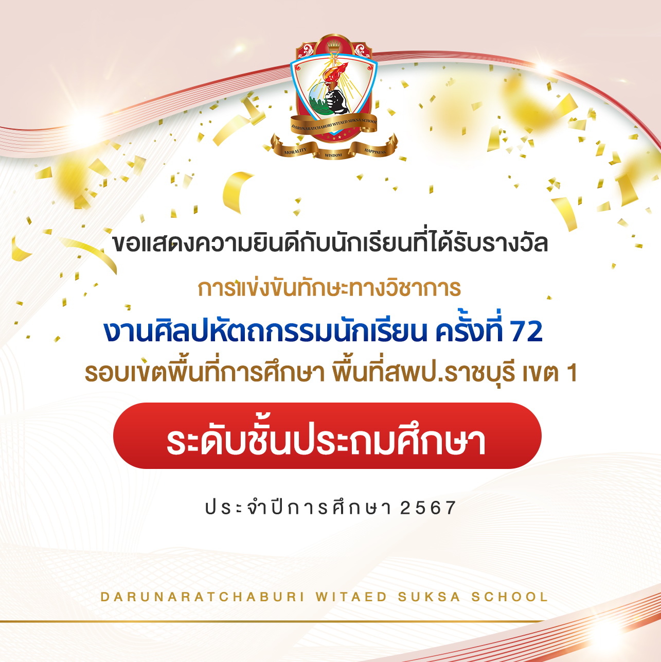 รางวัลศิลปะหัตถธรรม รอบเขตพื้นที่ สฟป.ราชบุรี เขต 1 ปีการศึกษา 2567