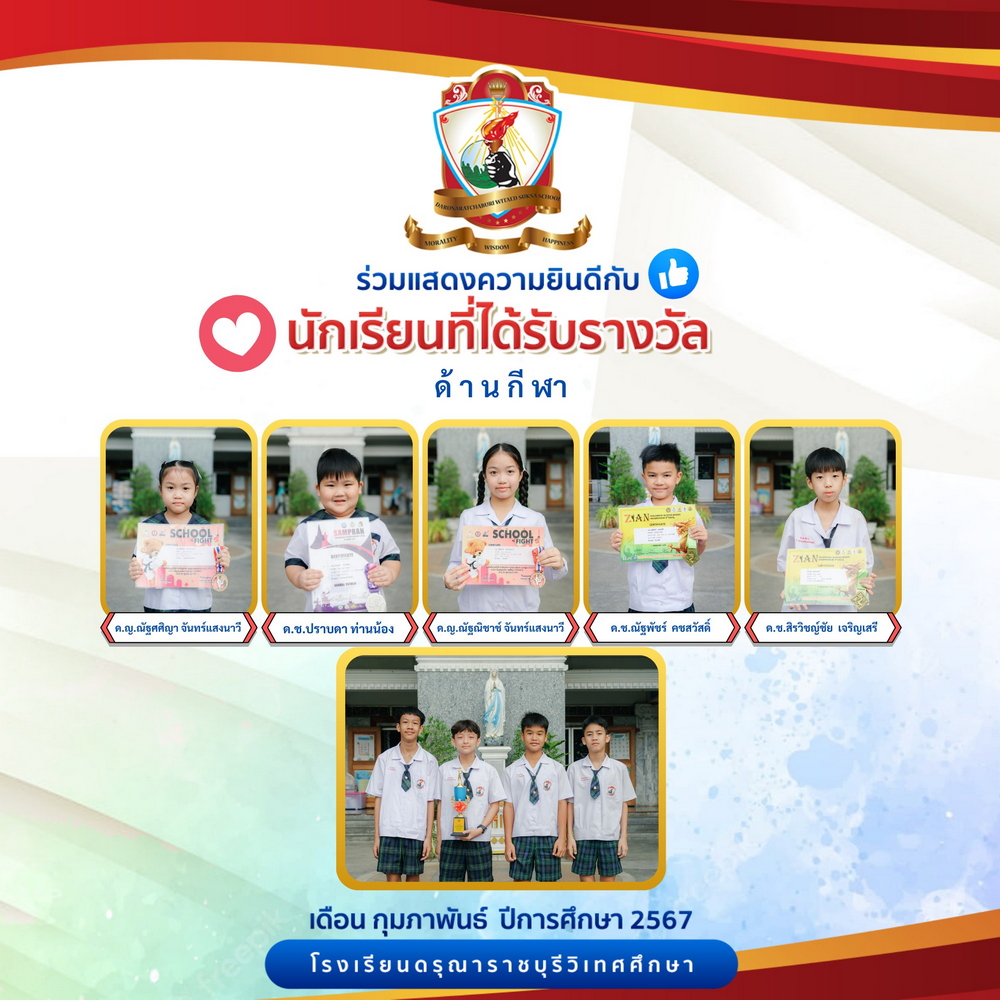 นักเรียนได้รับรางวัล เดือนกุมภาพันธ์ 2568 (ด้านกีฬา)