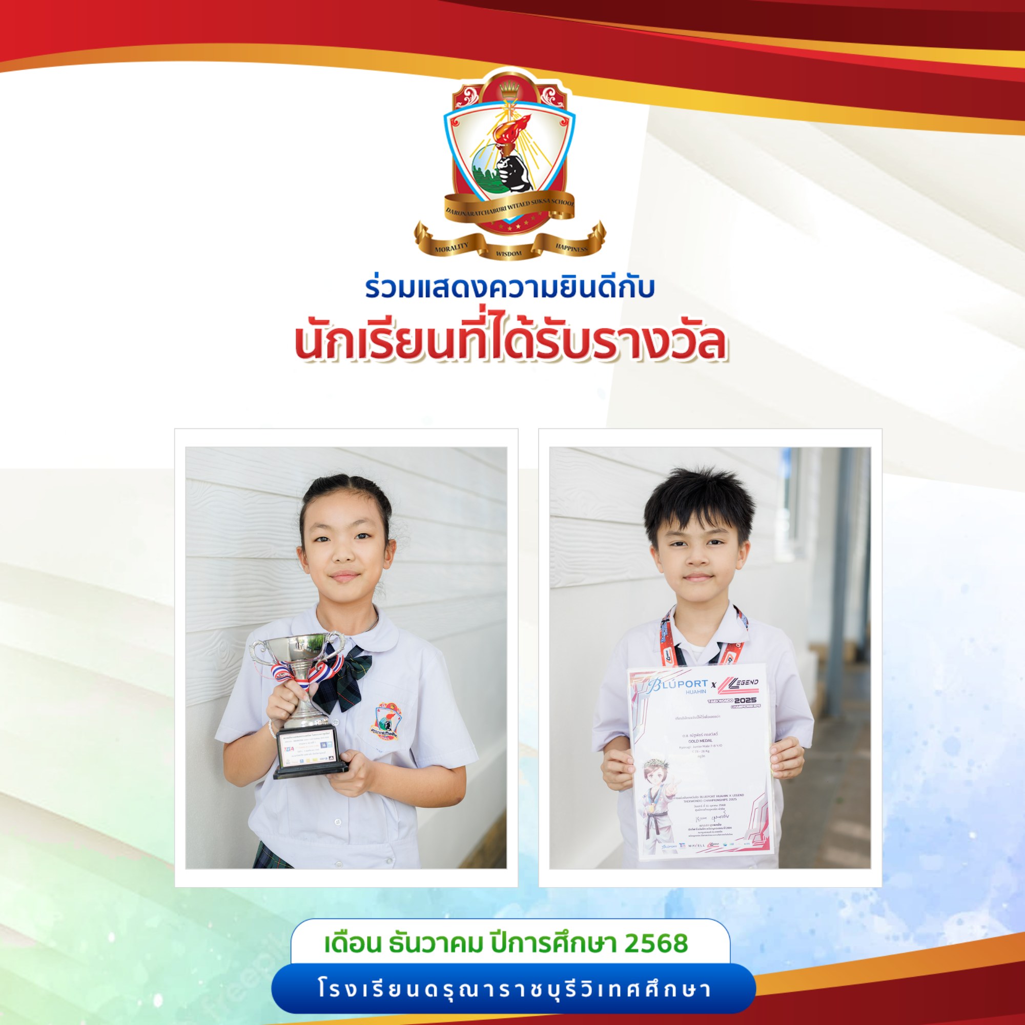 นักเรียนที่ได้รับรางวัลระดับชั้นประถมศึกษา ประจำเดือนธันวาคม ปีการศึกษา 2568 (2)