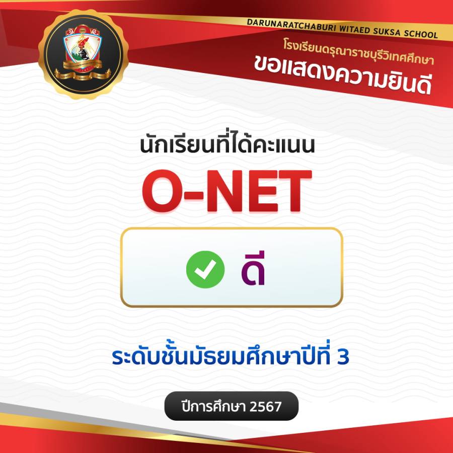 นักเรียน​ชั้นมัธยมศึกษา​ปีที่ 3 ปีการศึกษา​ 2567 คะแนน O-NET​  ระดับดี