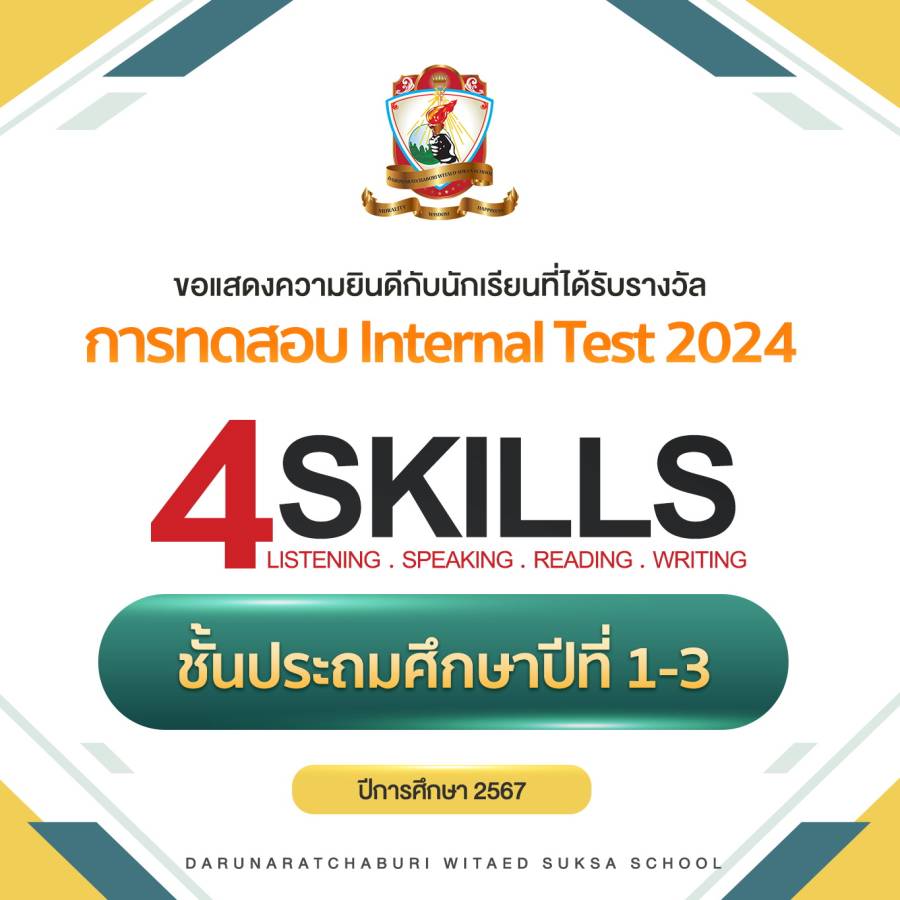นักเรียนที่ได้ 100 คะแนนเต็ม Internal English Test 2024 ระดับชั้นประถมศึกษาปีที่ 1-3