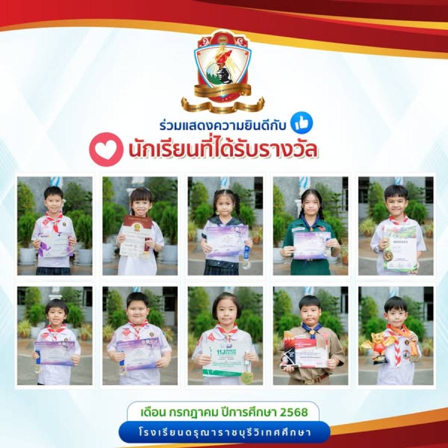 นักเรียนที่ได้รับรางวัลจากการแข่งขัน ระดับชั้นอนุบาล - ชั้นประถมศึกษา ประจำเดือนกรกฎาคม ปีการศึกษา 2568