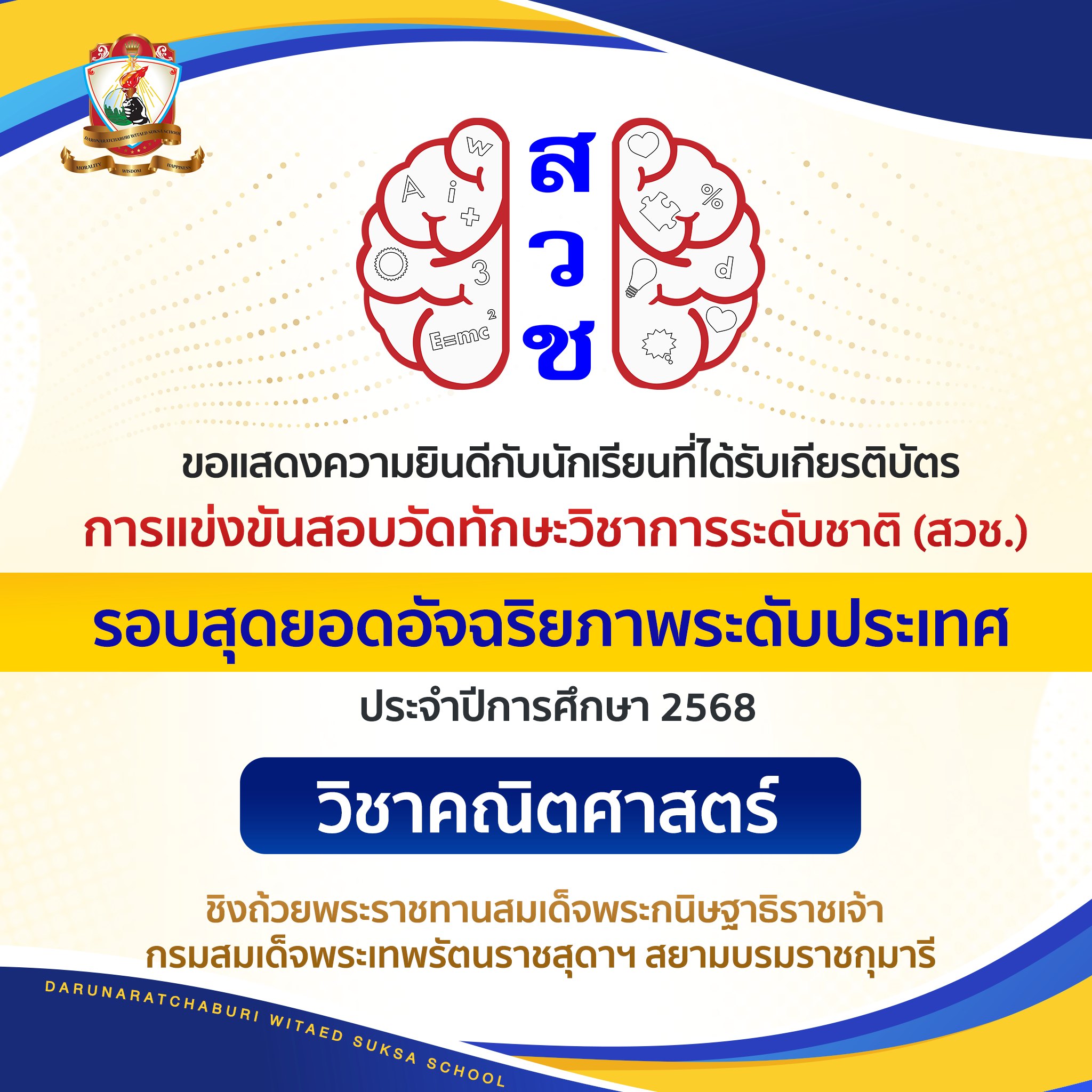 เหรียญรางวัลการแข่งขันสอบวัดทักษะวิชาการระดับชาติ (สวช) ประจำปี พ.ศ. 2568 ( รอบสุดยอดอัจฉริยภาพระดับประเทศ ) วิชาคณิตศาสตร์