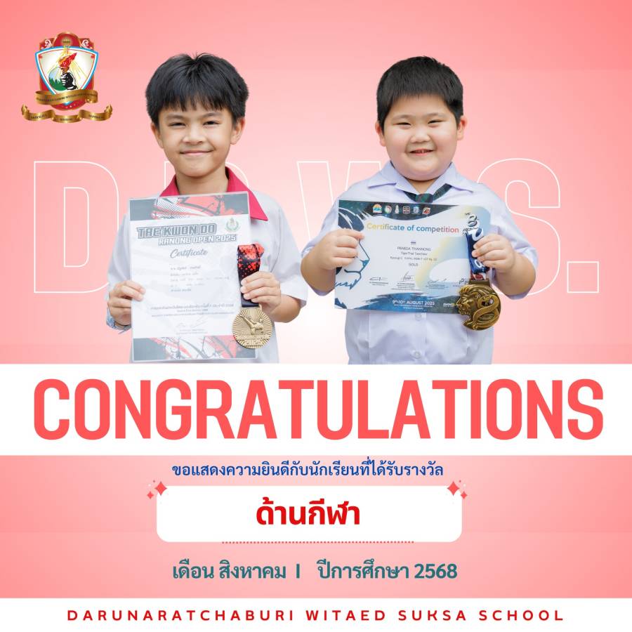 นักเรียนที่ได้รับรางวัลด้านกีฬาระดับชั้นประถมศึกษา ประจำเดือนสิงหาคม ปีการศึกษา 2568